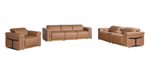 HomeRoots Three Piece Italian Leather Living Room Sofa Set Seating Six in Chestnut Tone 721810
