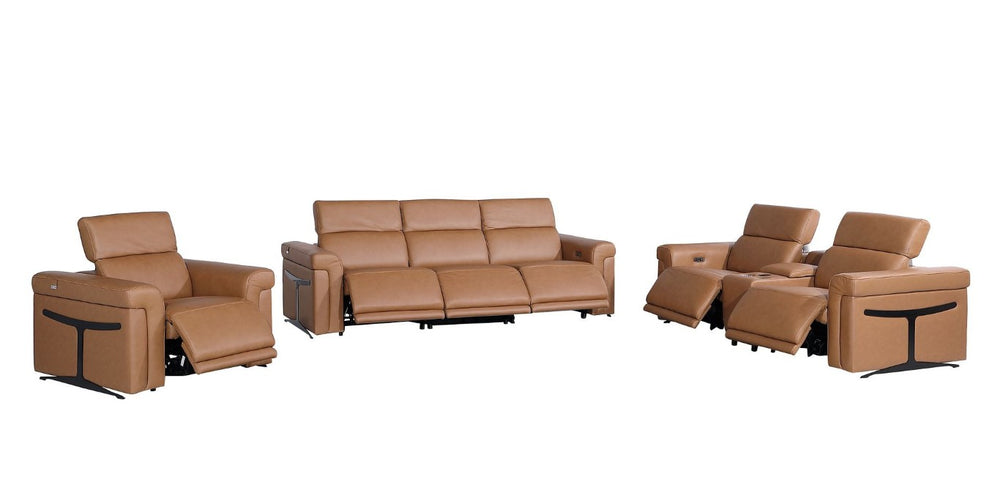 HomeRoots Three Piece Italian Leather Living Room Sofa Set Seating Six in Chestnut Tone 721810