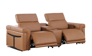 Three Piece Italian Leather Living Room Sofa Set Seating Six in Chestnut Tone