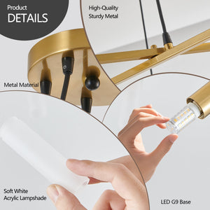 English Elm 41" Golden Modern Chandelier Light Fixture, 20-G9 Frosted Tubes, Iron Acrylic Branch Design, Adjustable Pendant for Dining Room or Kitchen Island W1340P233169