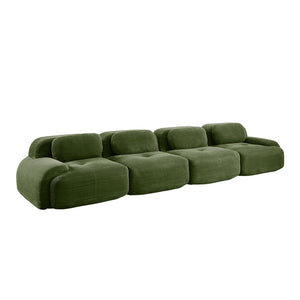 English Elm 4-seat Modular Corduroy Sectional Sofa Low Profile Ergonomic Living Room Seating Olive Green W714S01261