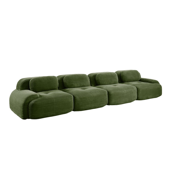 English Elm 4-seat Modular Corduroy Sectional Sofa Low Profile Ergonomic Living Room Seating Olive Green W714S01261
