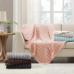 JLA Home Madison Park - Long Faux Fur Throw with Silky Micro-Fur Reverse, OEKO-TEX Certified, Lightweight Cozy 50x60 Inches Brown MP50-455