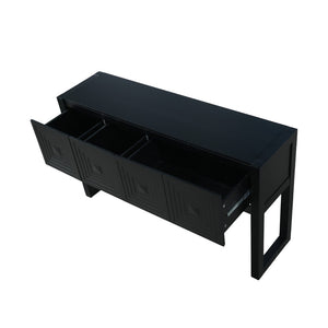 English Elm [video] Art Deco Console Table Geometric Carved Fronts Fluted Legs 3 Soft-close Drawers Black N759P433572B