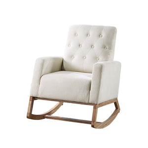 English Elm Rocker Diamond-Tufted Upholstered Rocking Chair with Plush Cushions, Exposed Legs, Elegant Accent Beige+Cream 29 L x 28 W x 20 H B089P240472