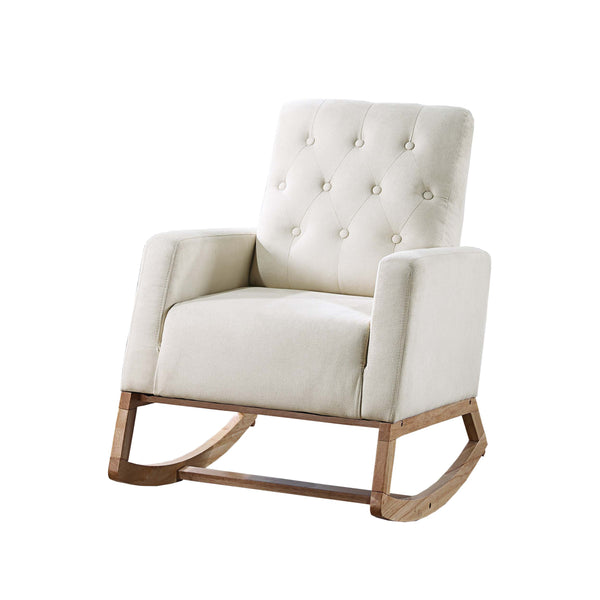 English Elm Rocker Diamond-Tufted Upholstered Rocking Chair with Plush Cushions, Exposed Legs, Elegant Accent Beige+Cream 29 L x 28 W x 20 H B089P240472