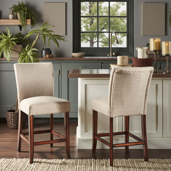 Wingston Upholstered Counter Stools Set of Two with Solid Rubberwood Frame