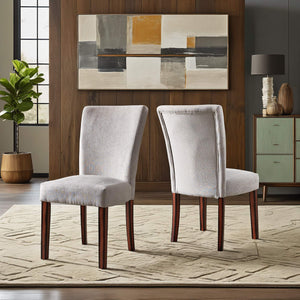 Wingston Chenille Upholstered Dining Chair Set Winged Back Rubberwood Frame