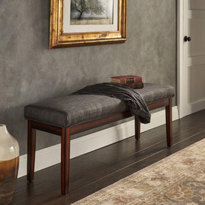 Wingston Upholstered Bench with Espresso Wood Base for Entryway or Bedroom Accent