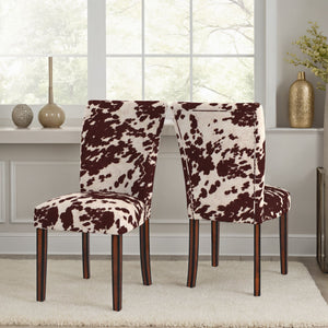 Wingston Cowhide Print Upholstered Dining Chair with Solid Wood Legs Set of 2