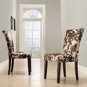 Wingston Cowhide Print Upholstered Dining Chair with Solid Wood Legs Set of 2