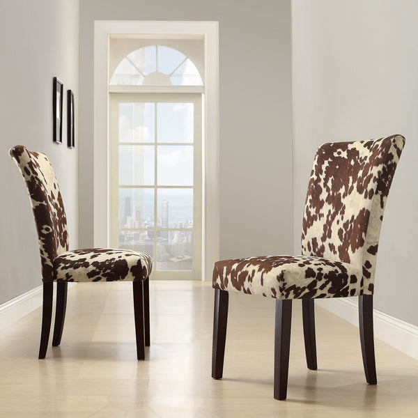 Wingston Cowhide Print Upholstered Dining Chair with Solid Wood Legs Set of 2