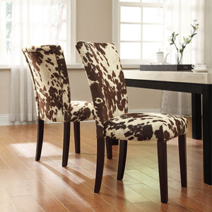Wingston Cowhide Print Upholstered Dining Chair with Solid Wood Legs Set of 2
