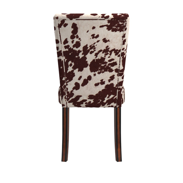 Wingston Cowhide Print Upholstered Dining Chair with Solid Wood Legs Set of 2