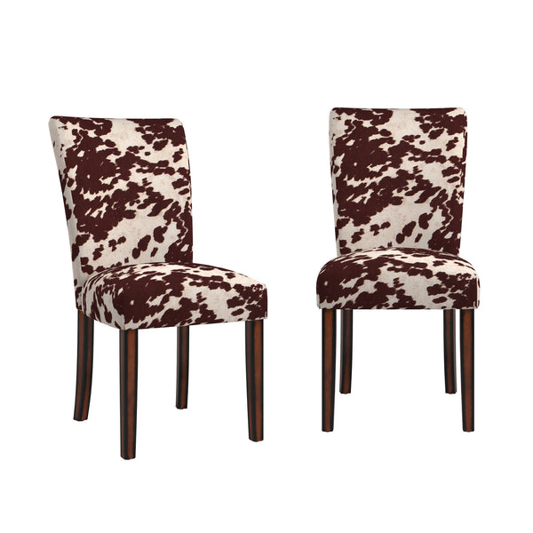 Wingston Cowhide Print Upholstered Dining Chair with Solid Wood Legs Set of 2