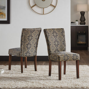 Wingston Patterned Fabric Dining Chair Set Rubberwood Frame Espresso Finish
