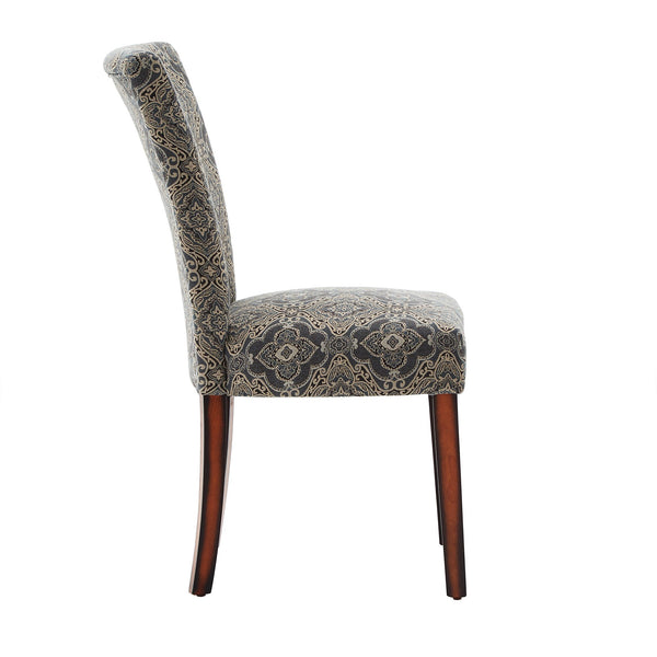 Wingston Patterned Fabric Dining Chair Set Rubberwood Frame Espresso Finish