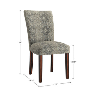 Wingston Patterned Fabric Dining Chair Set Rubberwood Frame Espresso Finish