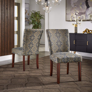 Wingston Patterned Fabric Dining Chair Set Rubberwood Frame Espresso Finish