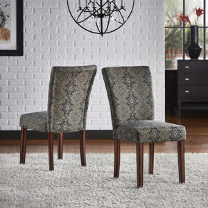 Wingston Patterned Fabric Dining Chair Set Rubberwood Frame Espresso Finish