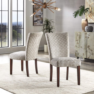 Wingston Geometric Fabric Dining Chair Set with Espresso Wood Legs