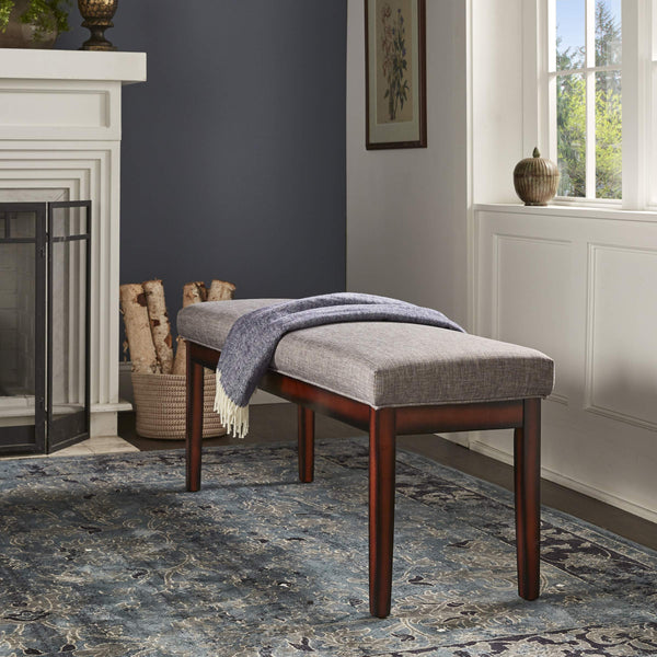 Wingston Upholstered Bench with Espresso Wood Base for Entryway or Bedroom Accent