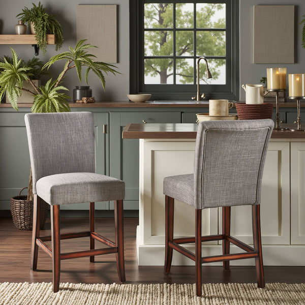Wingston Upholstered Counter Stools Set of Two with Solid Rubberwood Frame
