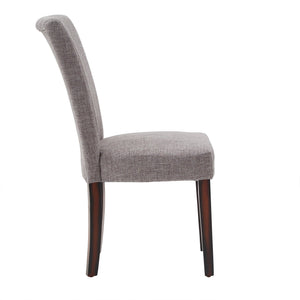 Wingston Upholstered Dining Chair Set with Rubberwood Legs in Grey Linen