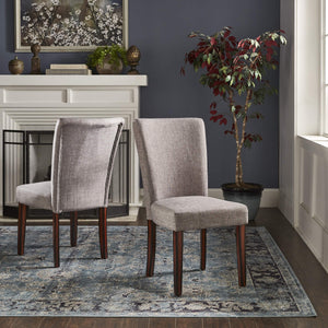 Wingston Upholstered Dining Chair Set with Rubberwood Legs in Grey Linen