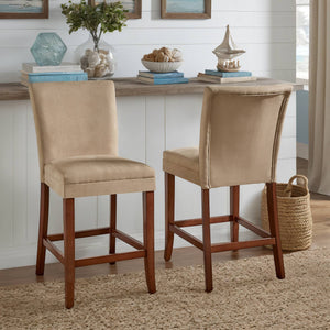 Wingston Upholstered Counter Stools Set of Two with Solid Rubberwood Frame