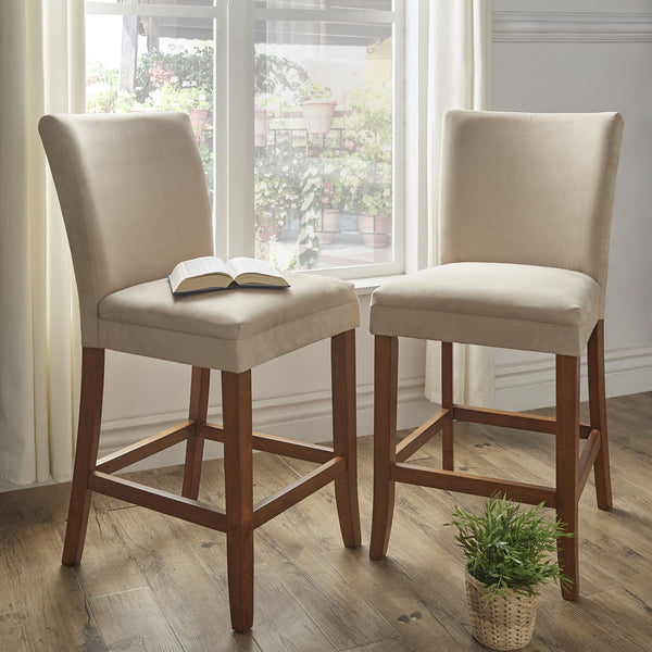 Wingston Upholstered Counter Stools Set of Two with Solid Rubberwood Frame