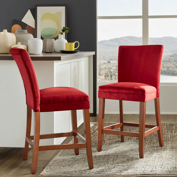 Wingston Upholstered Counter Stools Set of Two with Solid Rubberwood Frame