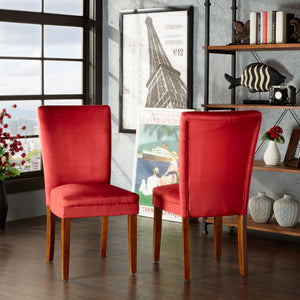 Wingston Wingback Dining Chair Set with Coil Spring Rubberwood Frame in Brown