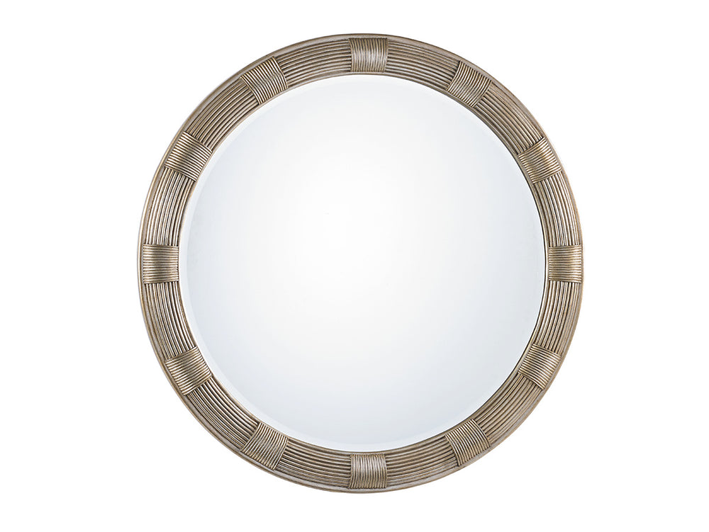 Lexington Beverly Round Mirror - Elegant Silver Leaf Design With Cathedral Cherry Veneers For Contemporary Spaces Carrillo  721-201