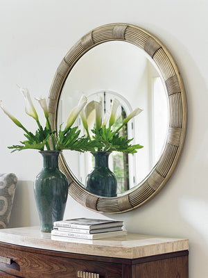 Lexington Beverly Round Mirror - Elegant Silver Leaf Design With Cathedral Cherry Veneers For Contemporary Spaces Carrillo  721-201