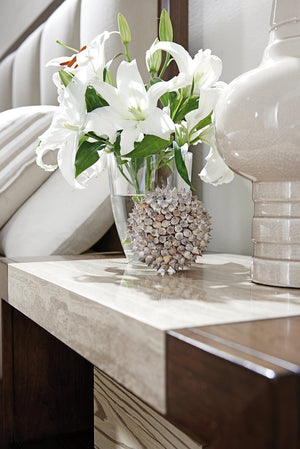 Lexington Graysby Contemporary Night Table With Silver Travertine Top And Touch Lighting For Modern Living Carrillo  721-622