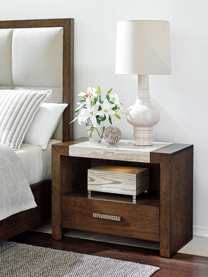 Lexington Graysby Contemporary Night Table With Silver Travertine Top And Touch Lighting For Modern Living Carrillo  721-622