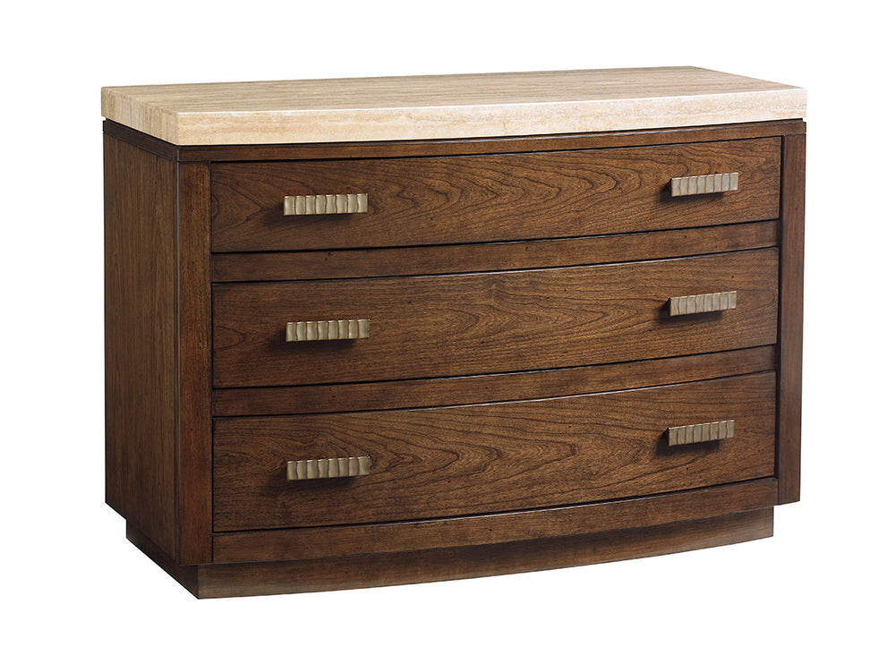 Lexington Pershing Bachelor's Chest: Contemporary Elegance With Silver Travertine Top And Cathedral Cherry Finish Carrillo  721-624