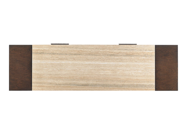 Lexington Estrada Contemporary Dining Console With Silver Travertine Top And Elegant Mocha Finish Design Carrillo  721-869