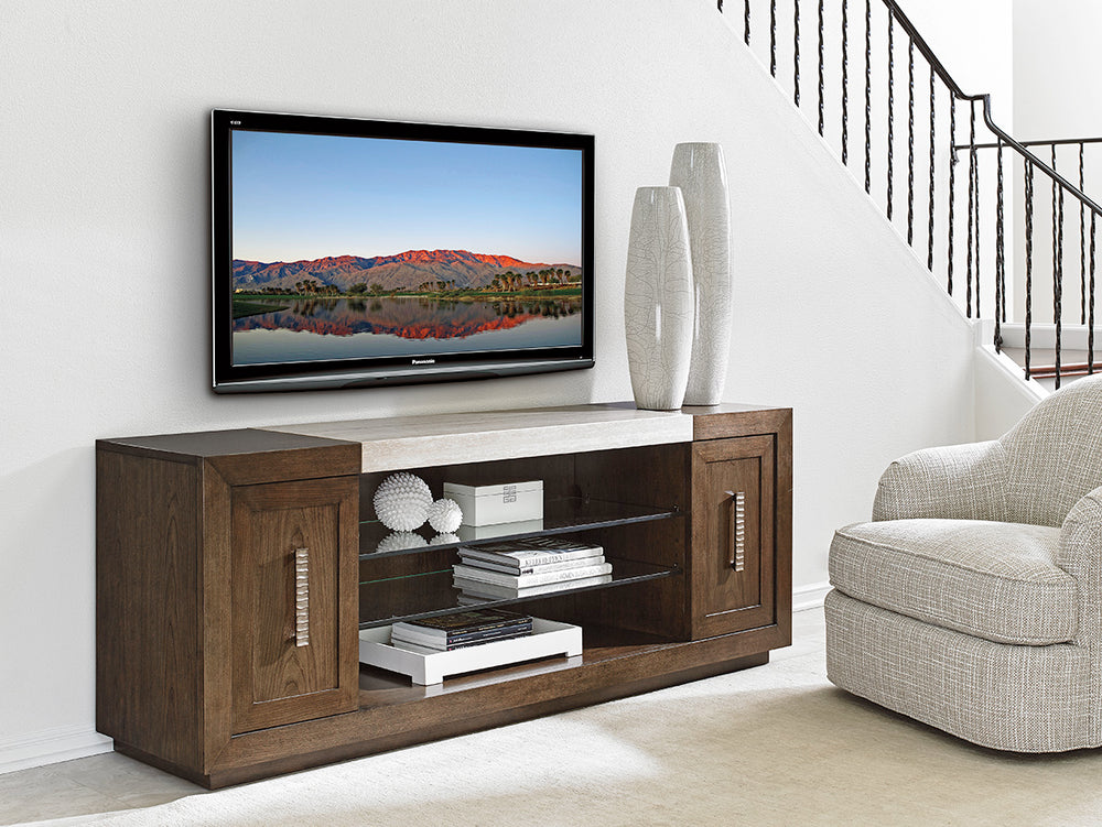 Lexington Malibu Vista Media Console - Contemporary Design With Silver Travertine Top And Adjustable Shelves Carrillo  721-907
