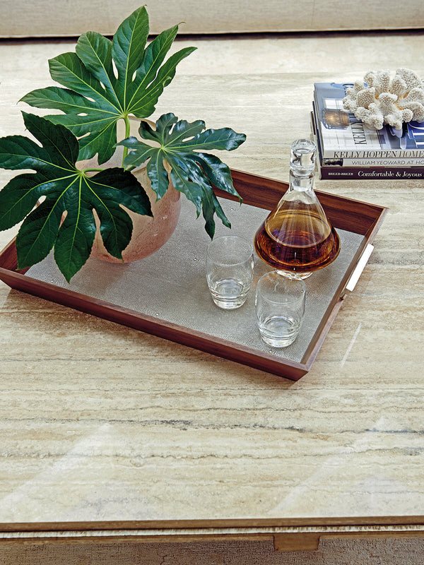 Lexington Stone Canyon Cocktail Table - Contemporary Design With Silver Travertine Top And Elegant Metal Base Carrillo  721-943