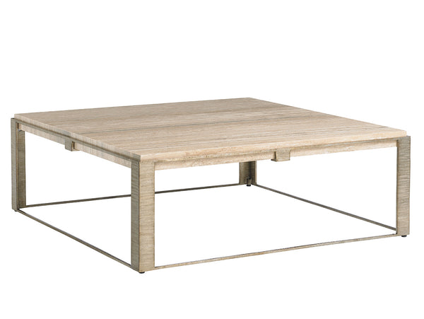 Lexington Stone Canyon Cocktail Table - Contemporary Design With Silver Travertine Top And Elegant Metal Base Carrillo  721-943