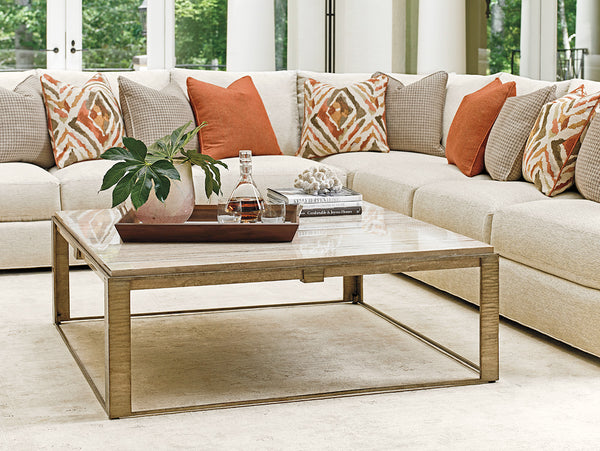 Lexington Stone Canyon Cocktail Table - Contemporary Design With Silver Travertine Top And Elegant Metal Base Carrillo  721-943