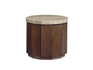 Lexington Glendora Drum Table - Contemporary Mocha-finished Design With Silver Travertine Top And Storage Shelf Carrillo  721-950