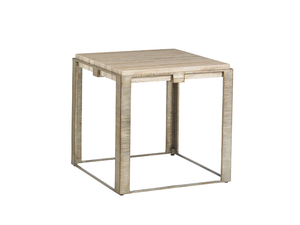 Lexington Stone Canyon Lamp Table - Contemporary Design With Silver Travertine Top And Hand-burnished Base Carrillo  721-953