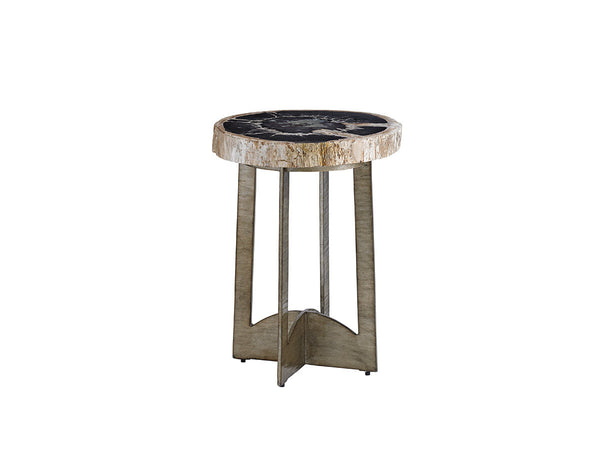 Lexington Cross Creek Contemporary Accent Table With Petrified Wood Top & Hand-burnished Silver Leaf Base Carrillo  721-958c