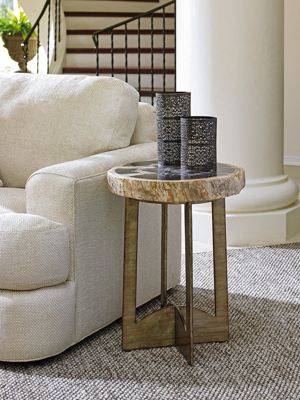 Lexington Cross Creek Contemporary Accent Table With Petrified Wood Top & Hand-burnished Silver Leaf Base Carrillo  721-958c
