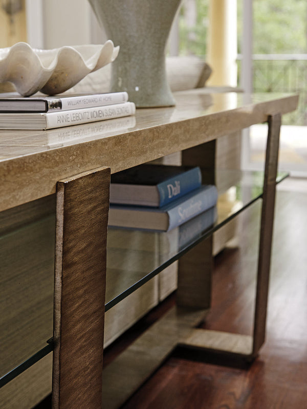 Lexington Griffith Park Console - Contemporary Design With Elegant Silver Leaf Base And Luxurious Travertine Top Carrillo  721-967