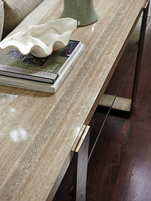 Lexington Griffith Park Console - Contemporary Design With Elegant Silver Leaf Base And Luxurious Travertine Top Carrillo  721-967