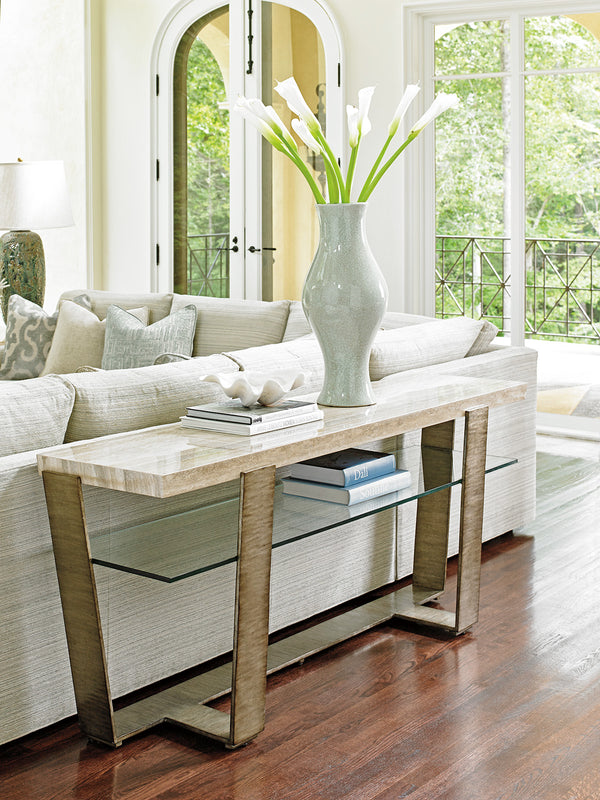 Lexington Griffith Park Console - Contemporary Design With Elegant Silver Leaf Base And Luxurious Travertine Top Carrillo  721-967